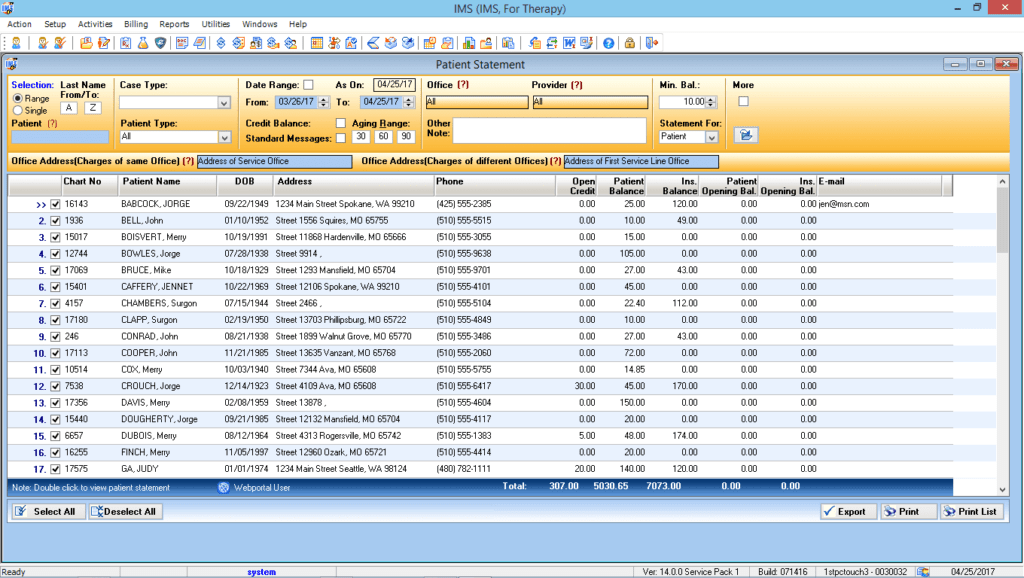 Multiple Discipline Therapy Electronic Patient Statements