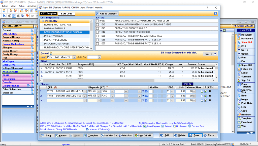 Podiatry Electronic Super Bill