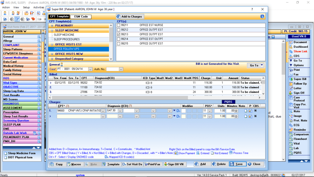 Sleep Medicine Electronic Super Bill