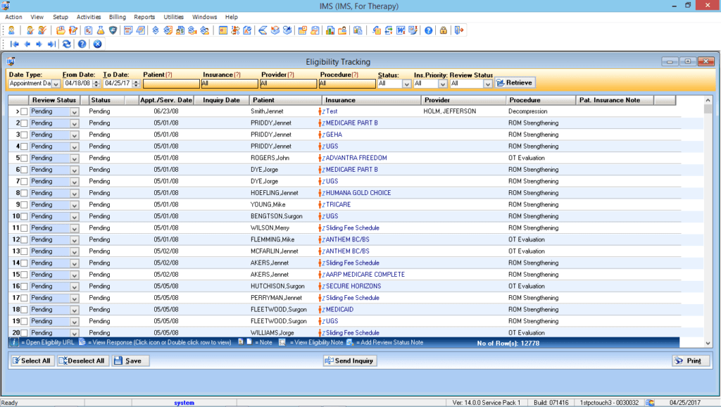 Multiple Discipline Therapy Eligibility Tracking