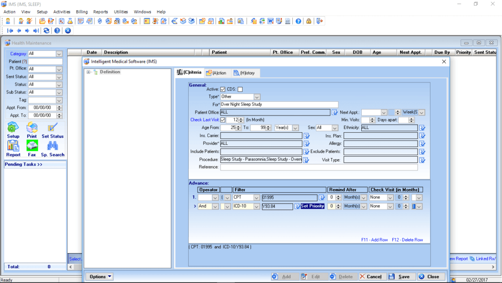 Sleep Medicine Health Maintenance Tracking