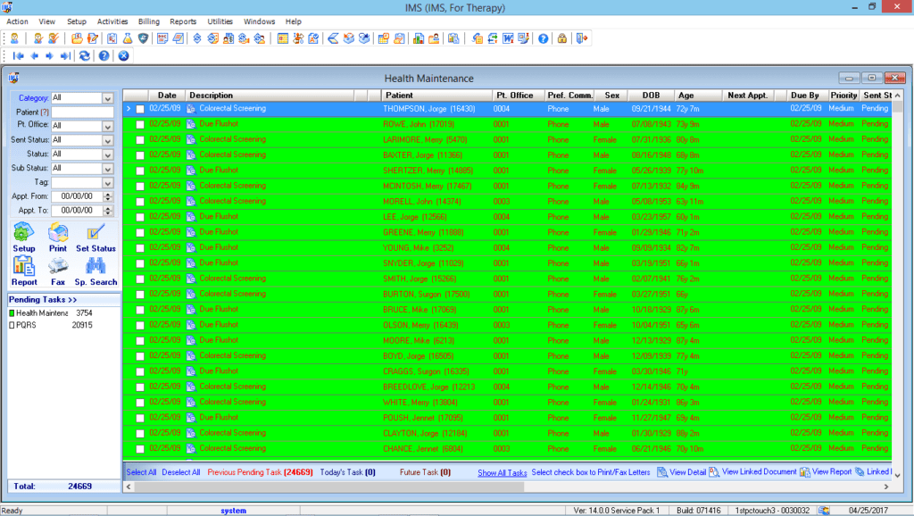 Multiple Discipline Therapy Health Maintenance Tracking