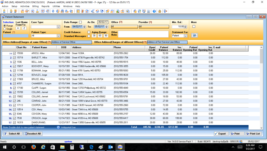 Hematology/Oncology Electronic Patient Statements