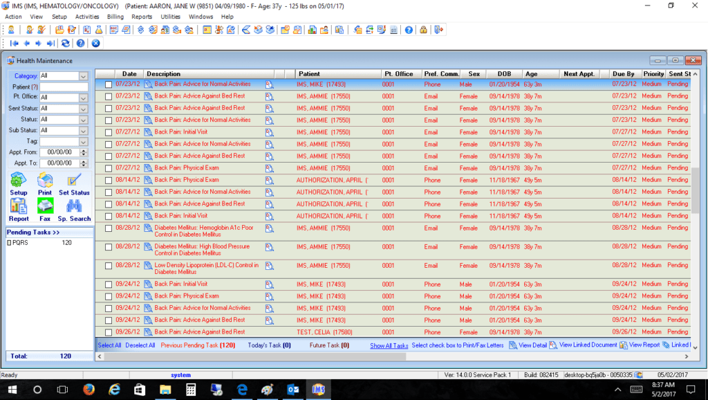 Hematology/Oncology Health Maintenance Tracking