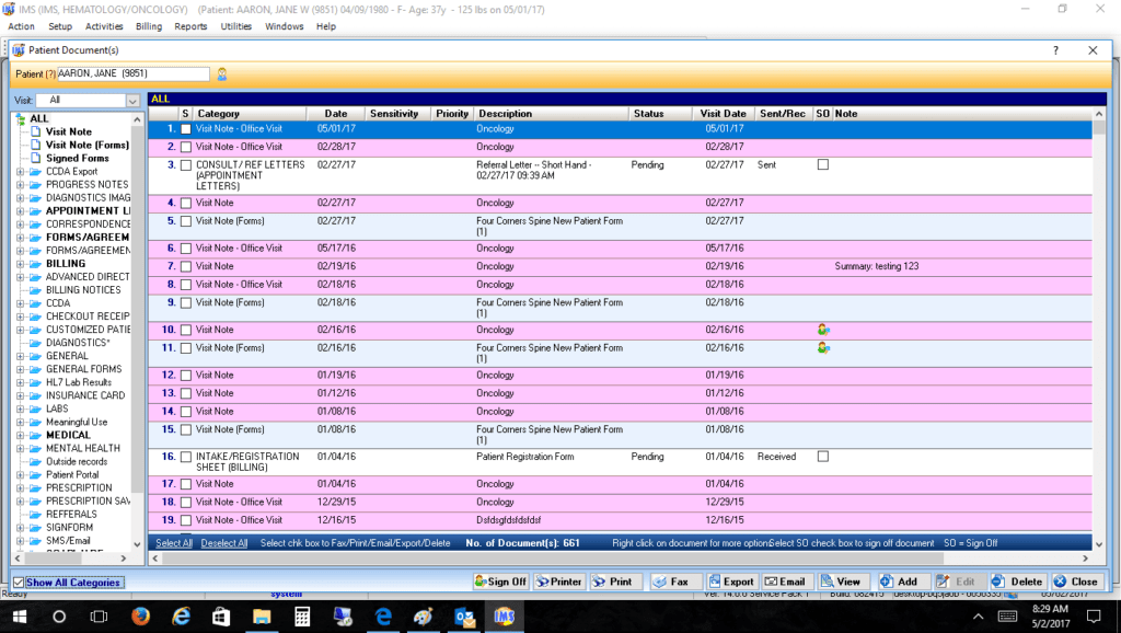 Hematology/Oncology Patient Documents