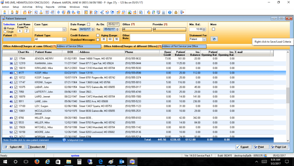 Hematology/Oncology Patient Statement Preview List