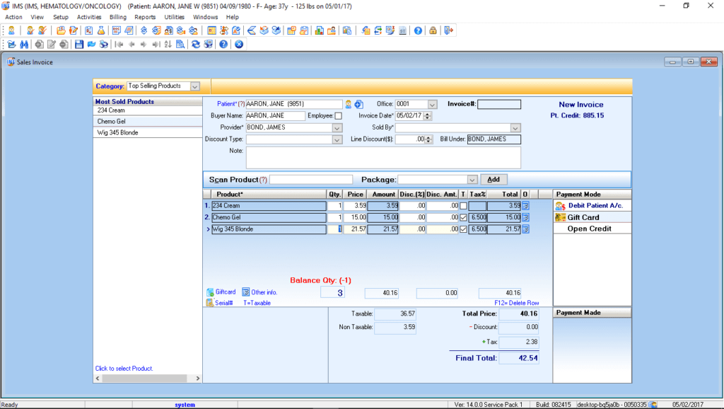 Hematology/Oncology Point of Sales Module