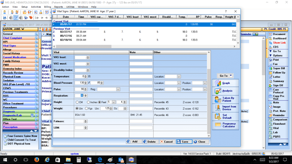 Hematology/Oncology Vitals Interface