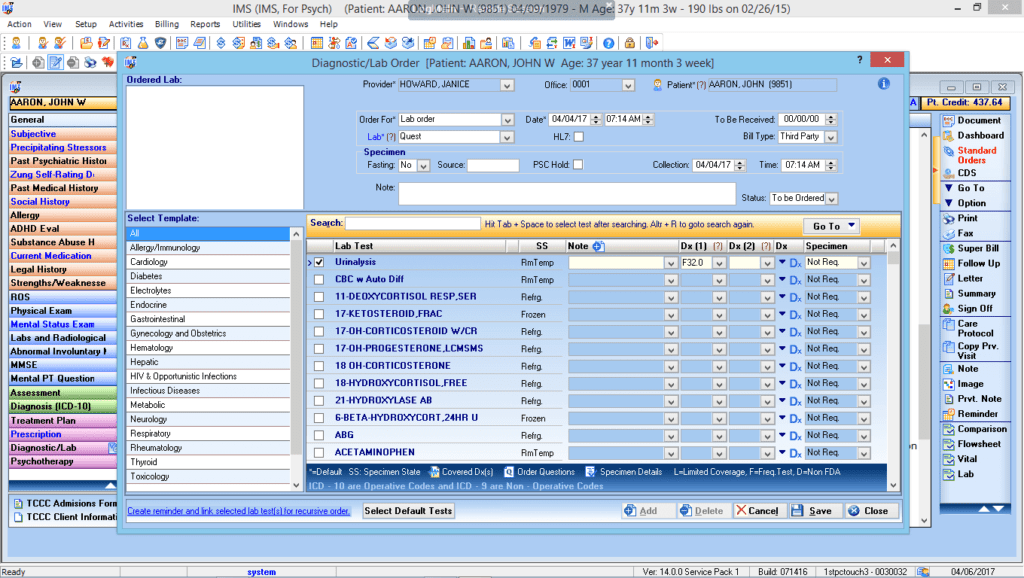 Psychiatry Labs & Diagnostic