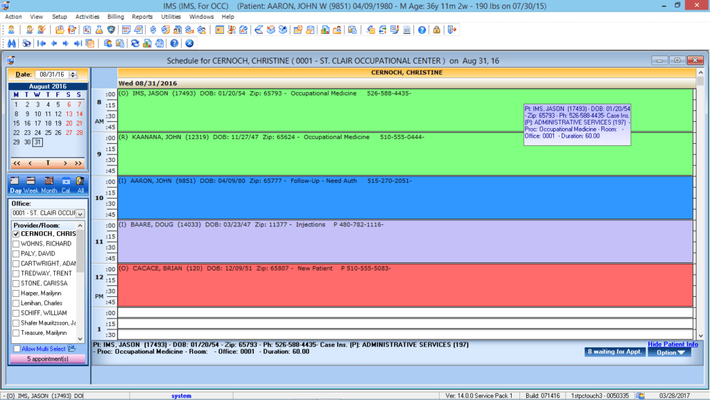 Occupational Medicine Patient Appointment Scheduling