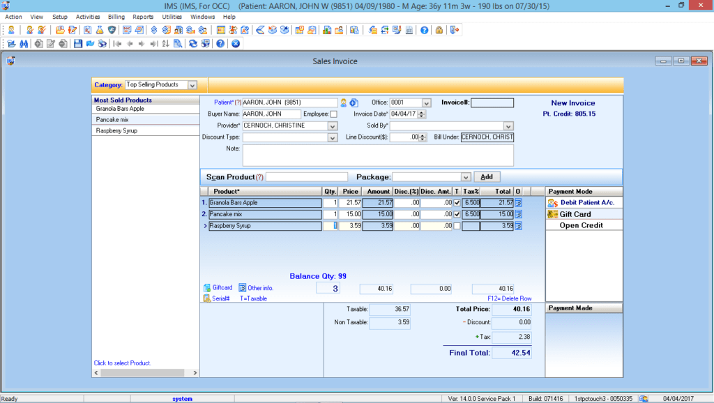 Occupational Medicine Point of Sales Module