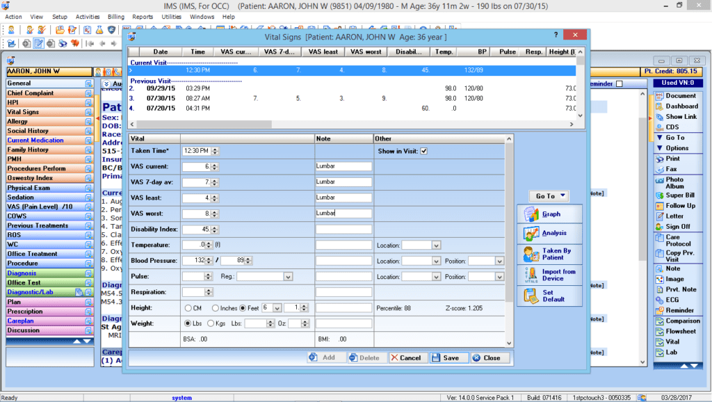 Occupational Medicine Vitals Interface