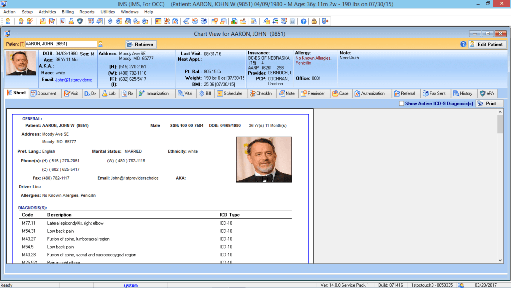 Occupational Therapy Patient Electronic Health Record