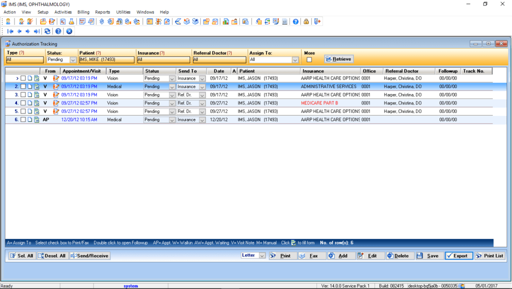 Ophthalmology Authorization Tracking