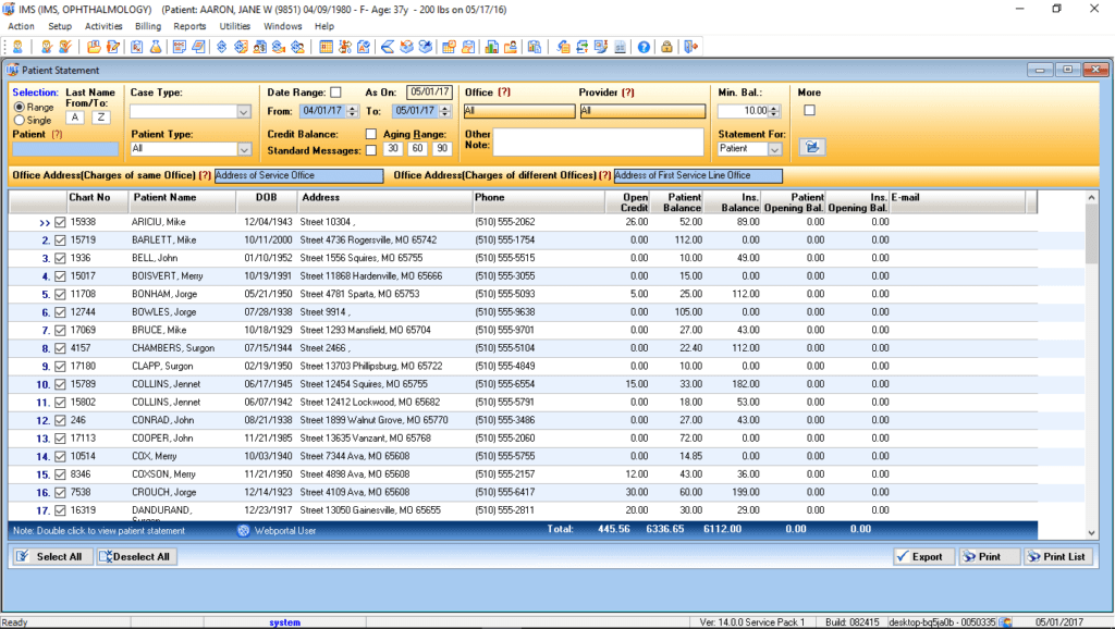 Ophthalmology Electronic Patient Statements