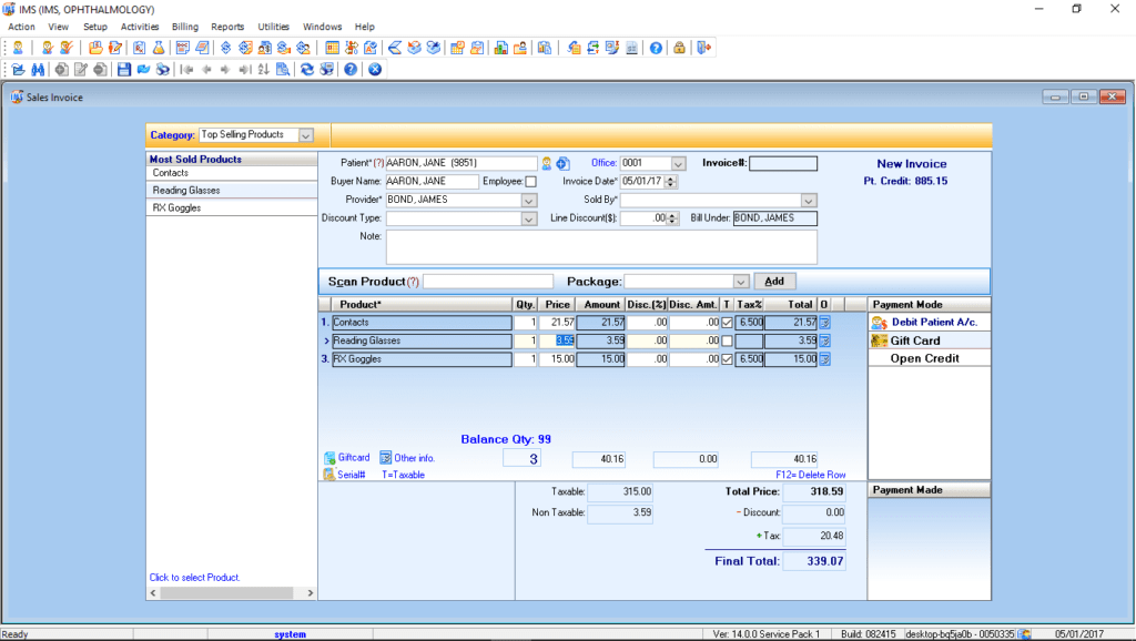 Ophthalmology Point of Sales Module