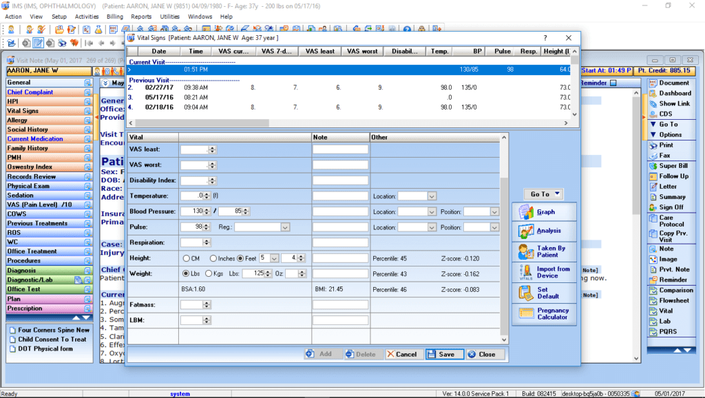 Ophthalmology Vitals Interface