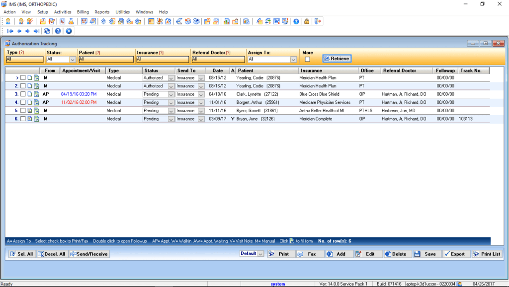 Orthopedic Authorization Tracking