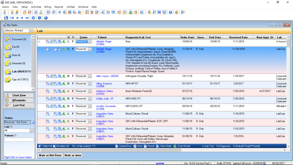 Orthopedic Task List