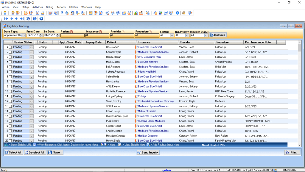 Orthopedic Eligibility Tracking