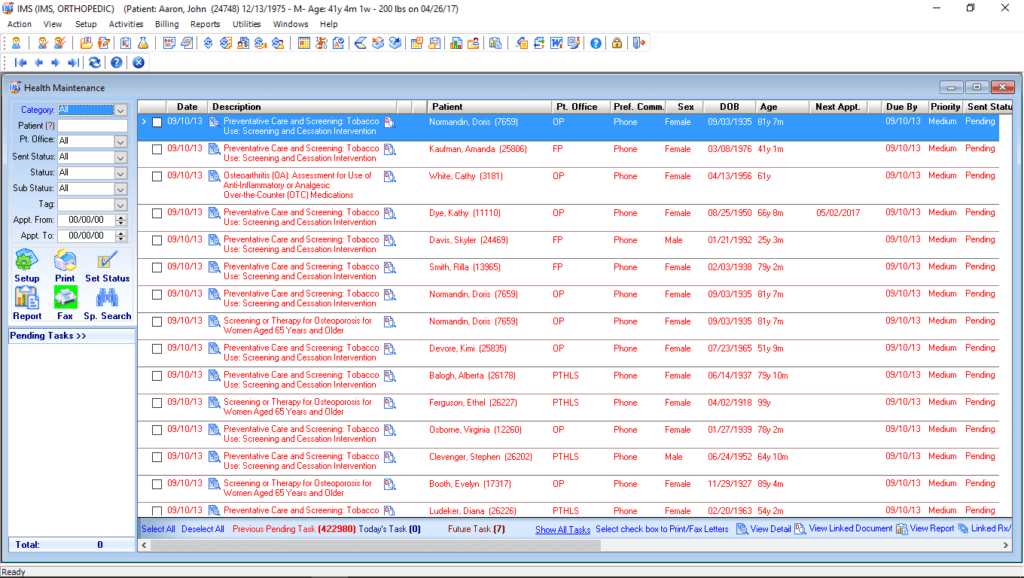 Orthopedic Health Maintenance Tracking