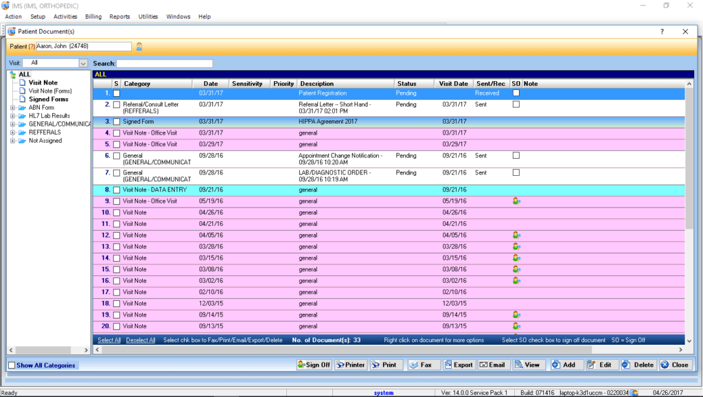 Orthopedic Patient Documents