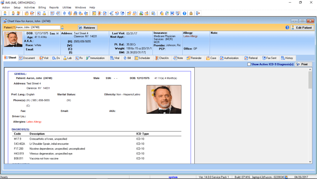 Orthopedic Patient Electronic Health Record