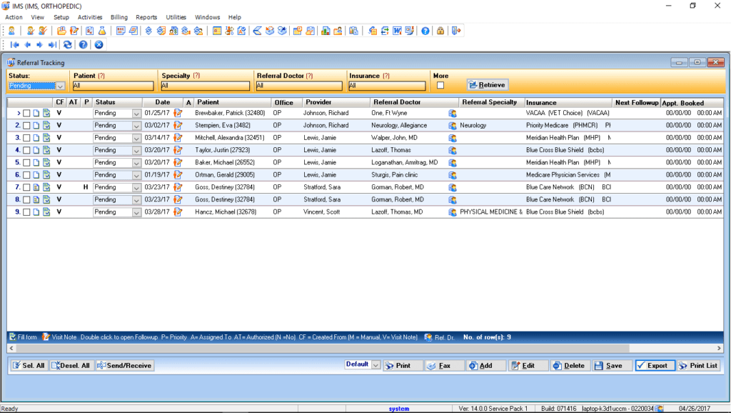 Orthopedic Referral Tracking