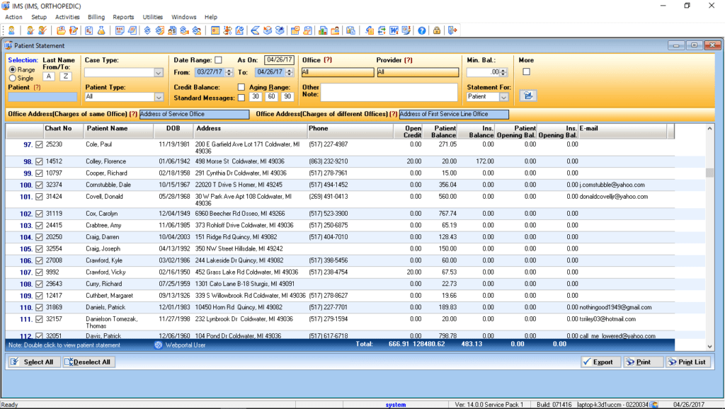 Orthopedic Surgery Patient Statement Preview List