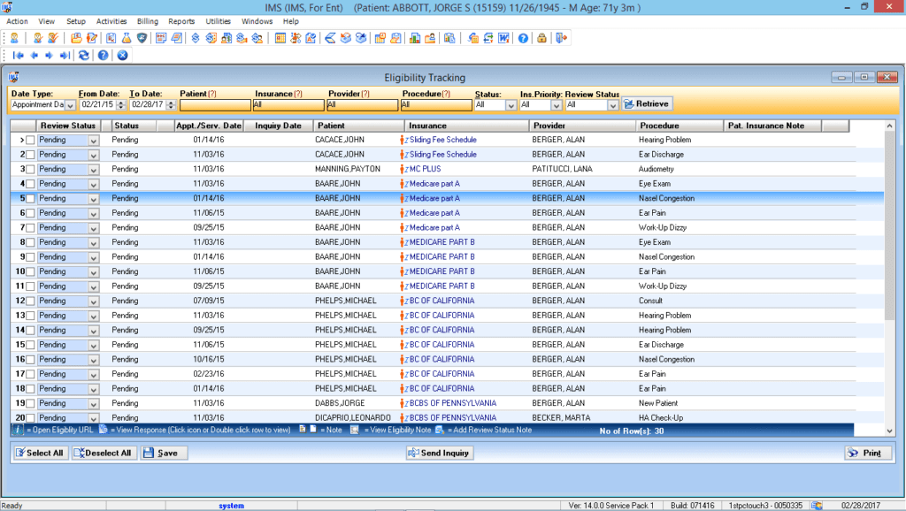 Otorhinolaryngology Eligibility Tracking