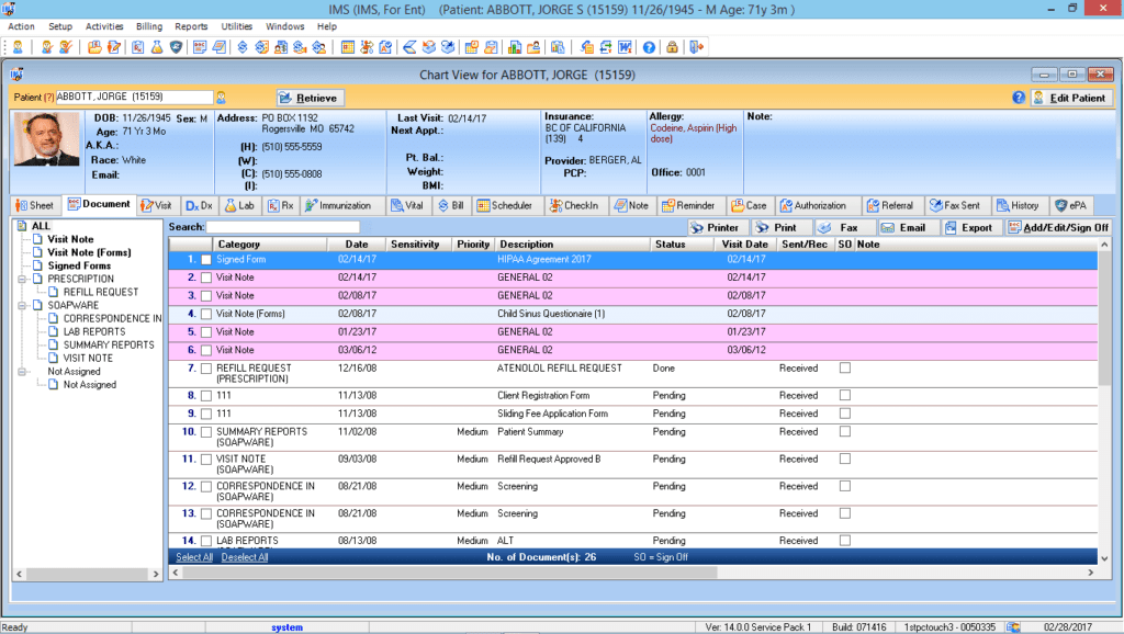 Otorhinolaryngology Patient Electronic Health Record