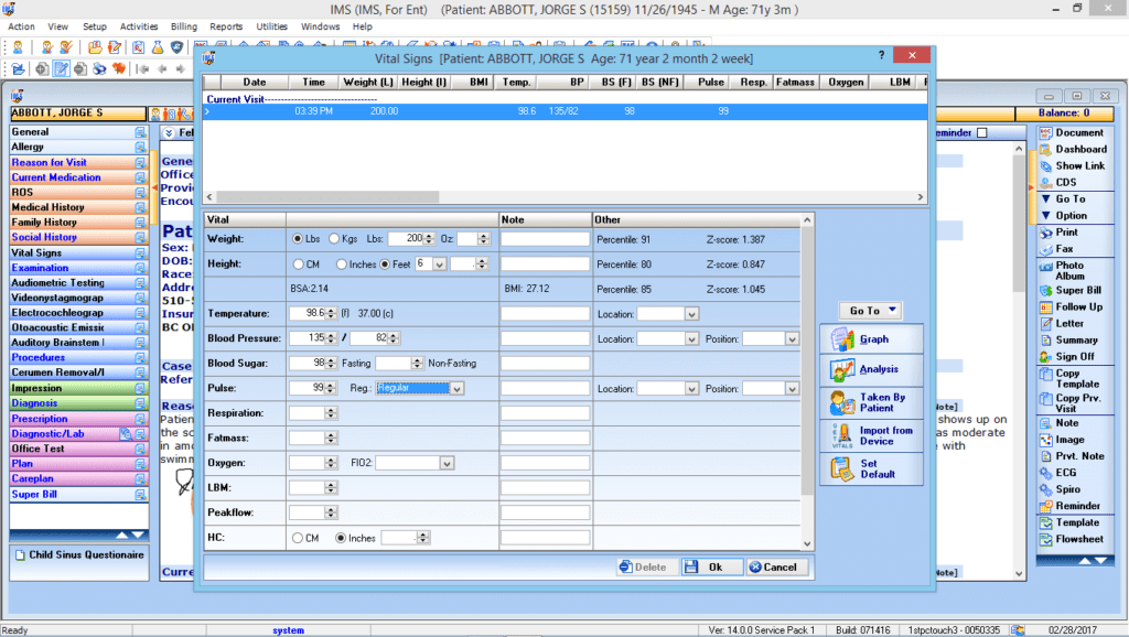 Otorhinolaryngology Vitals Interface