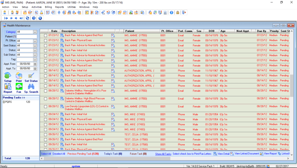 Pain Management Health Maintenance Tracking