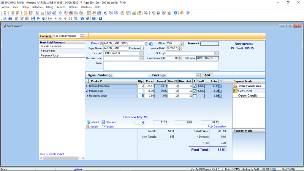 Pain Management Point of Sales Module