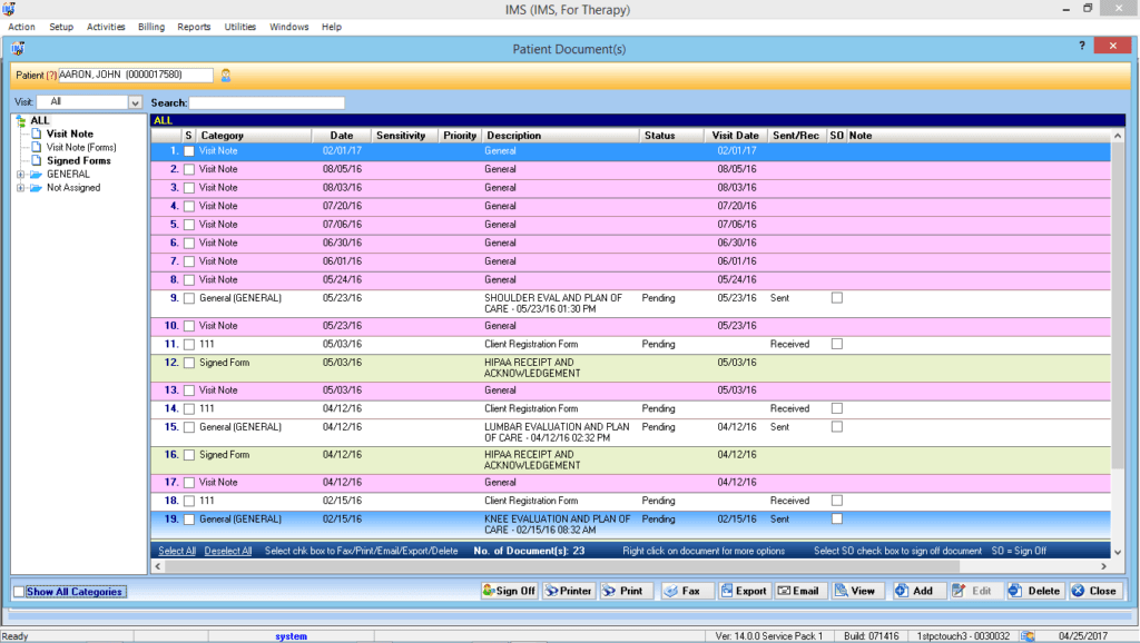 Multiple Discipline Therapy Patient Documents