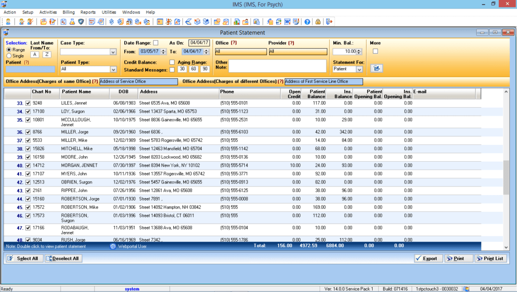 Psychiatry Patient Statement Preview List