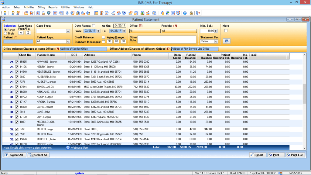 Multiple Discipline Therapy Patient Statement Preview List