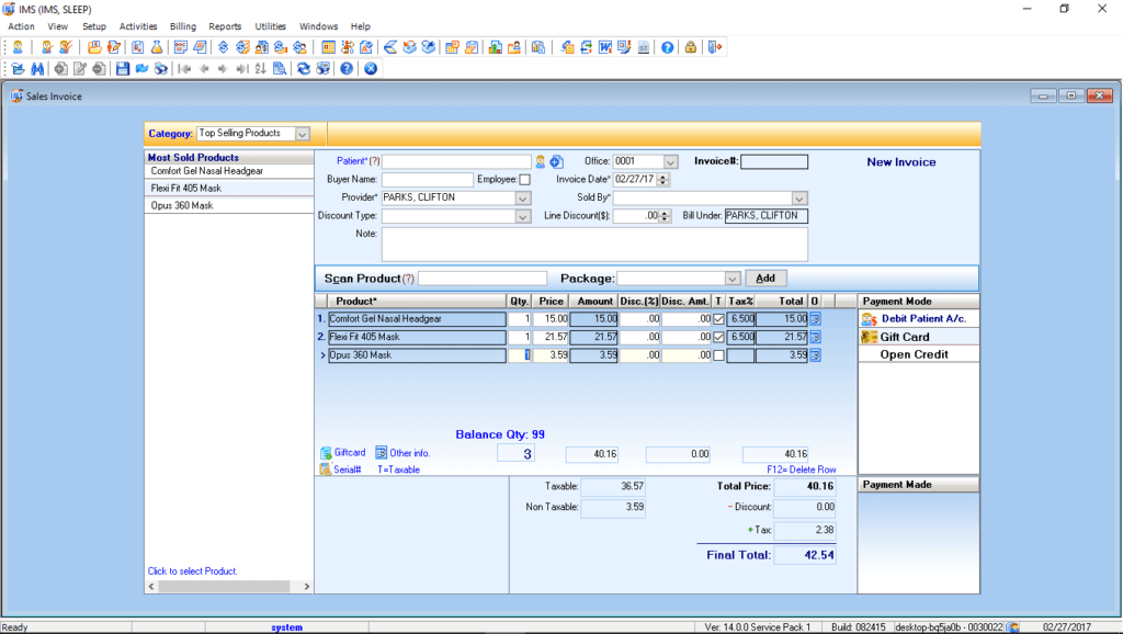 Sleep Medicine Point of Sales Module