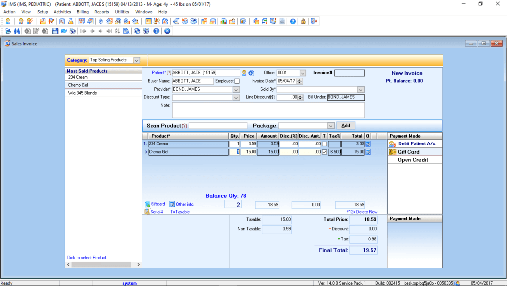 Pediatric Point of Sales Module