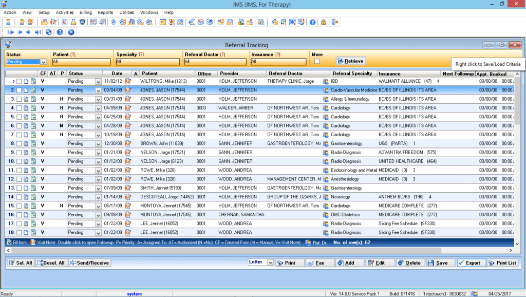 Multiple Discipline Therapy Referral Tracking