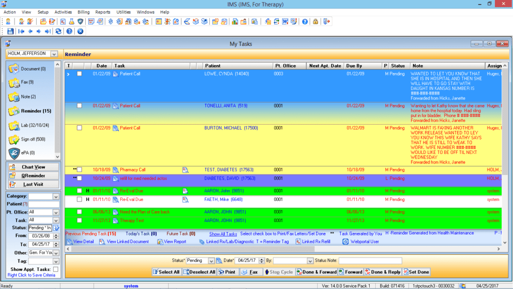 Multiple Discipline Therapy Provider Task List