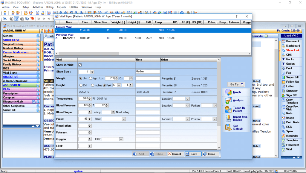 Podiatry Vitals Interface