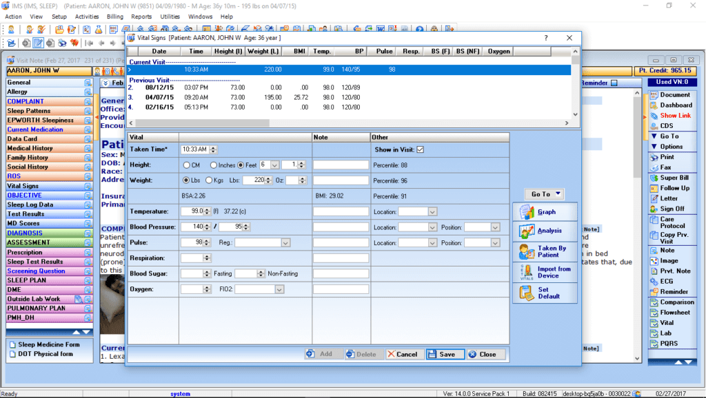 Sleep Medicine Vitals Interface