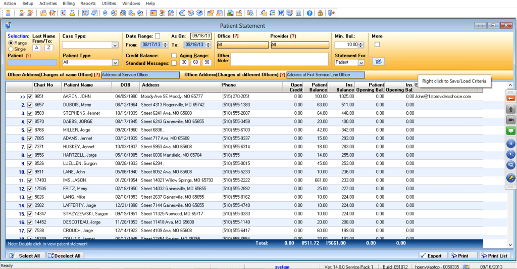 Acute Care Patient Statement Preview List