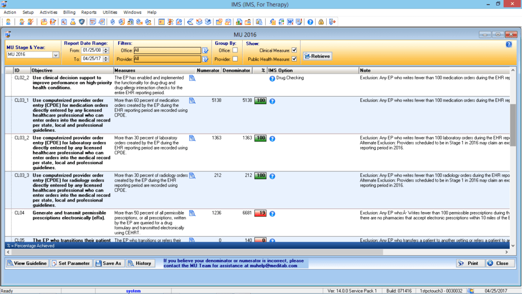 Physical Therapy Meaningful Use Dashboard