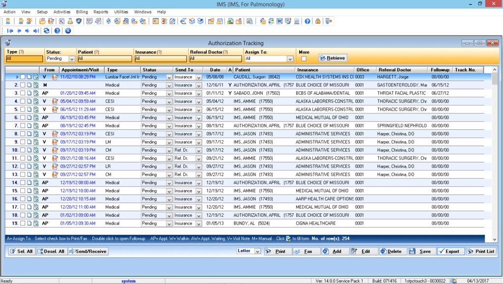 Pulmonology Authorization Tracking