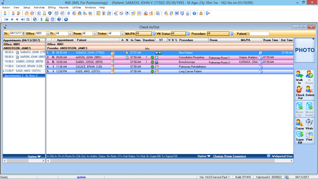 Pulmonology Check-In/Check-Out