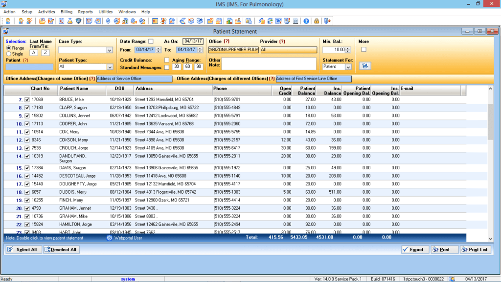 Pulmonology Electronic Patient Statements