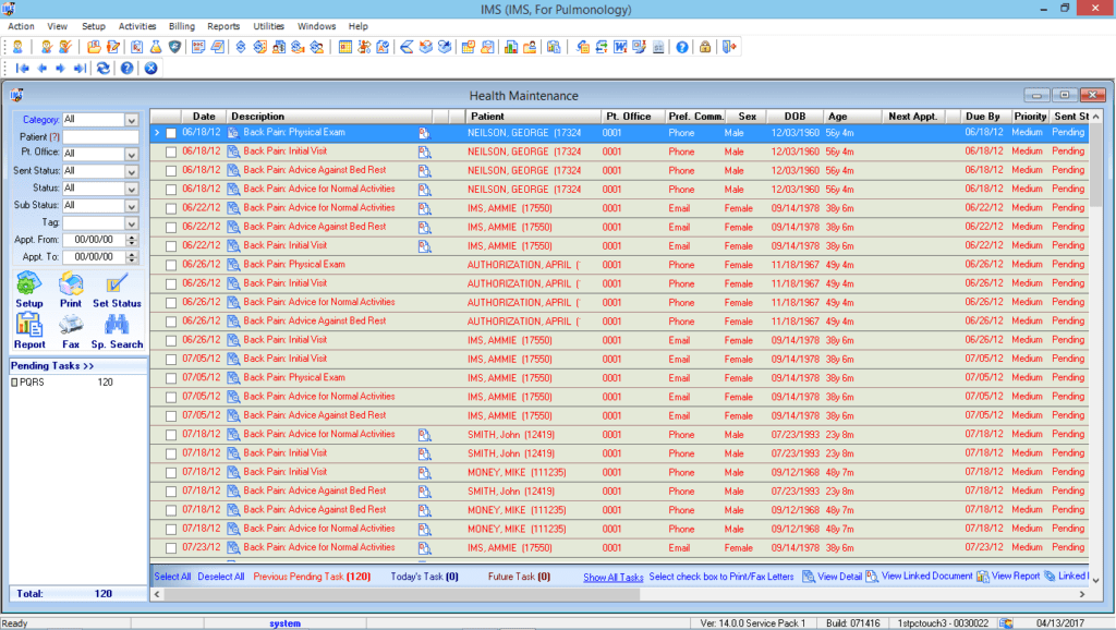 Pulmonology Health Maintenance Tracking