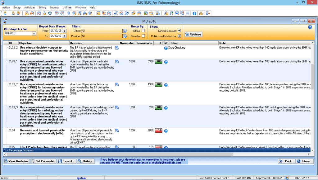 Pulmonology Meaningful Use Dashboard